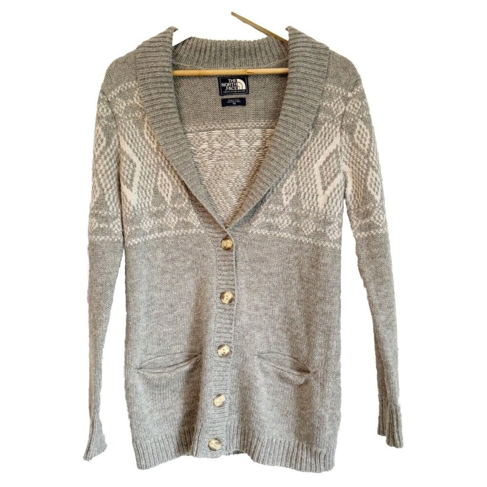 The North Face Womens Heather Gray Wool Nordic Fair Isle Cardigan XS Preppy